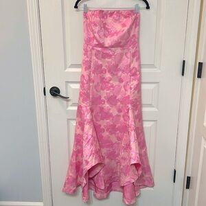 NEW & NEVER WORN Floral Pink Strapless Midi Dress - Size M (Hem Shortened)